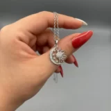 گردنبند استیل طرح ماه، خورشید و ستاره